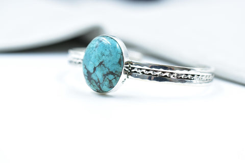 Handmade Hubei Turquoise & Sterling Silver Adjustable Bangle (Size 6 Inch)