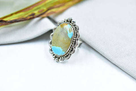 Handmade Ribbon Royston & Sterling Silver Ring Adjustable Ring
