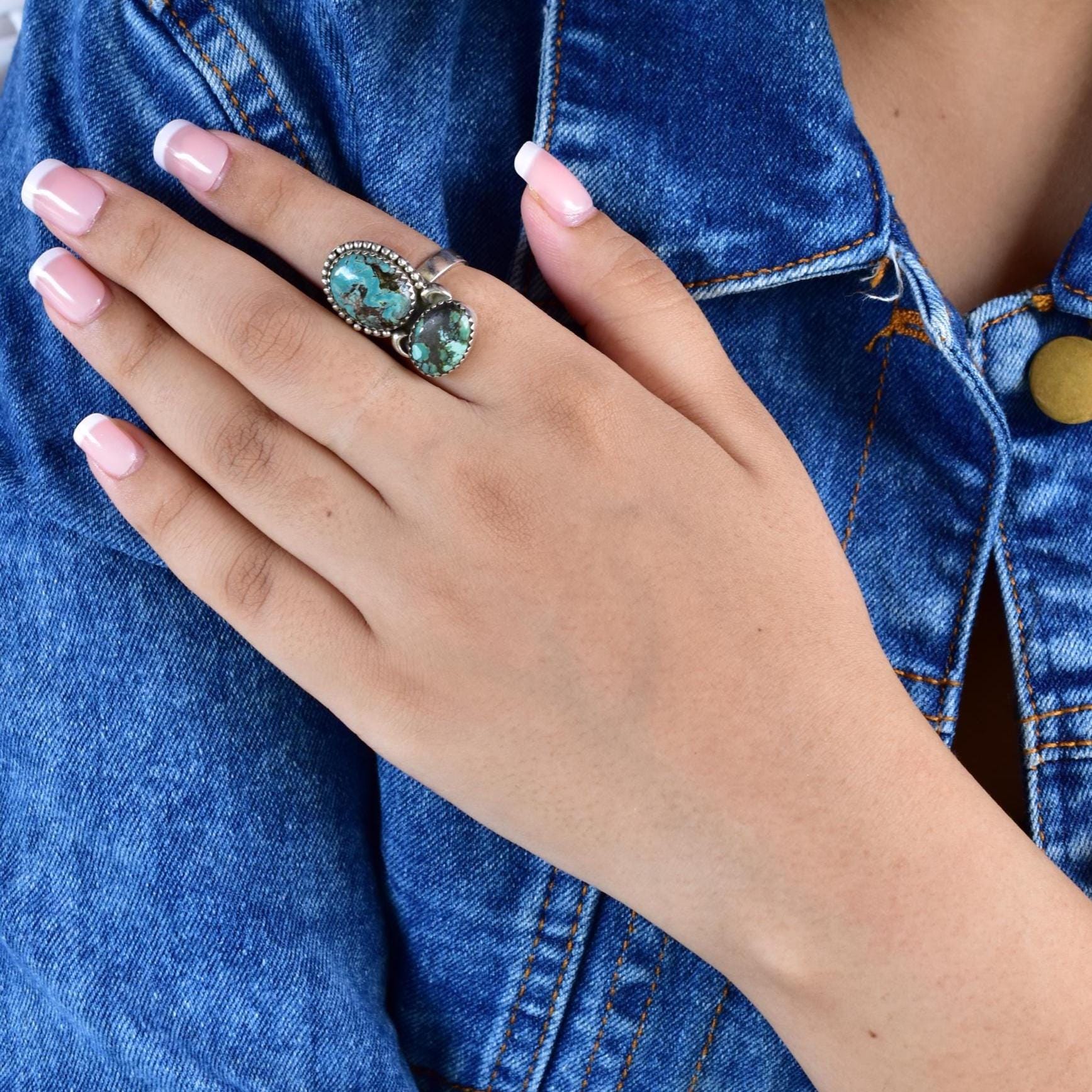 Handmade Hubei Turquoise & Sterling Silver Adjustable Ring