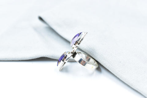Handmade Purple Dahlia Turquoise & Sterling Silver Adjustable Cactus Ring
