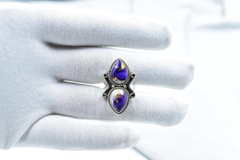 Handmade Purple Dahlia Turquoise & Sterling Silver Adjustable Cactus Ring