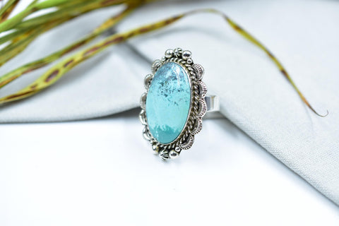 Handmade Hubei Turquoise & Sterling Silver Adjustable Ring