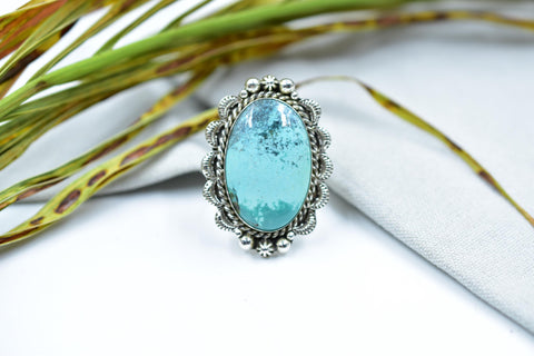 Handmade Hubei Turquoise & Sterling Silver Adjustable Ring