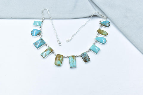 Handmade Number 8 Turquoise & Sterling Silver Lariat Necklace with 18 inch Adjustable Chain