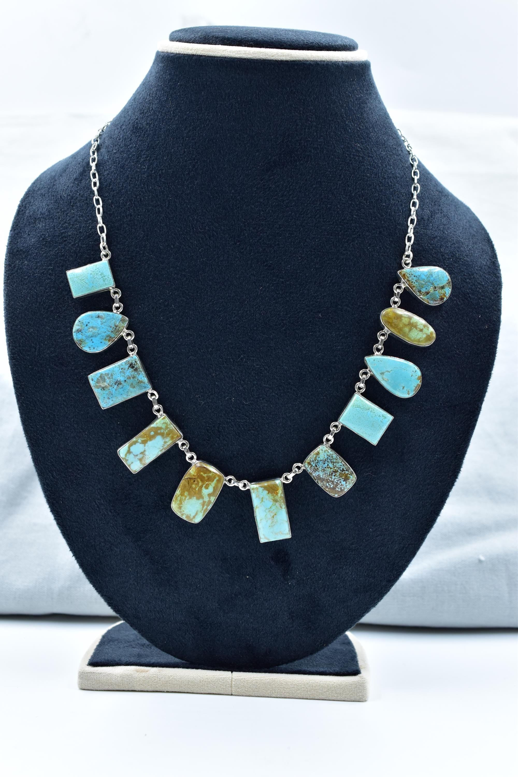 Handmade Number 8 Turquoise & Sterling Silver Lariat Necklace with 18 inch Adjustable Chain