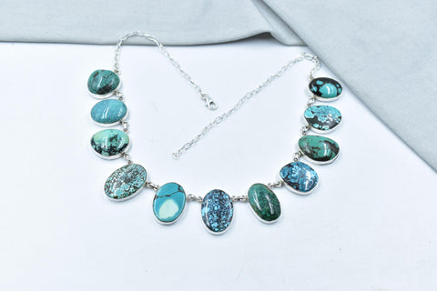 Handmade Tibetan Turquoise & Sterling Silver Lariat Necklace with 18 inch Adjustable Chain
