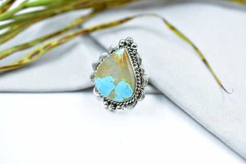 Handmade Ribbon Royston & Sterling Silver Ring Adjustable Ring