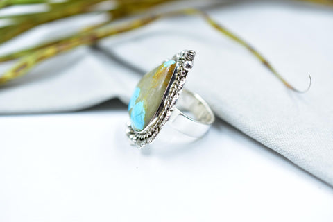 Handmade Ribbon Royston & Sterling Silver Ring Adjustable Ring