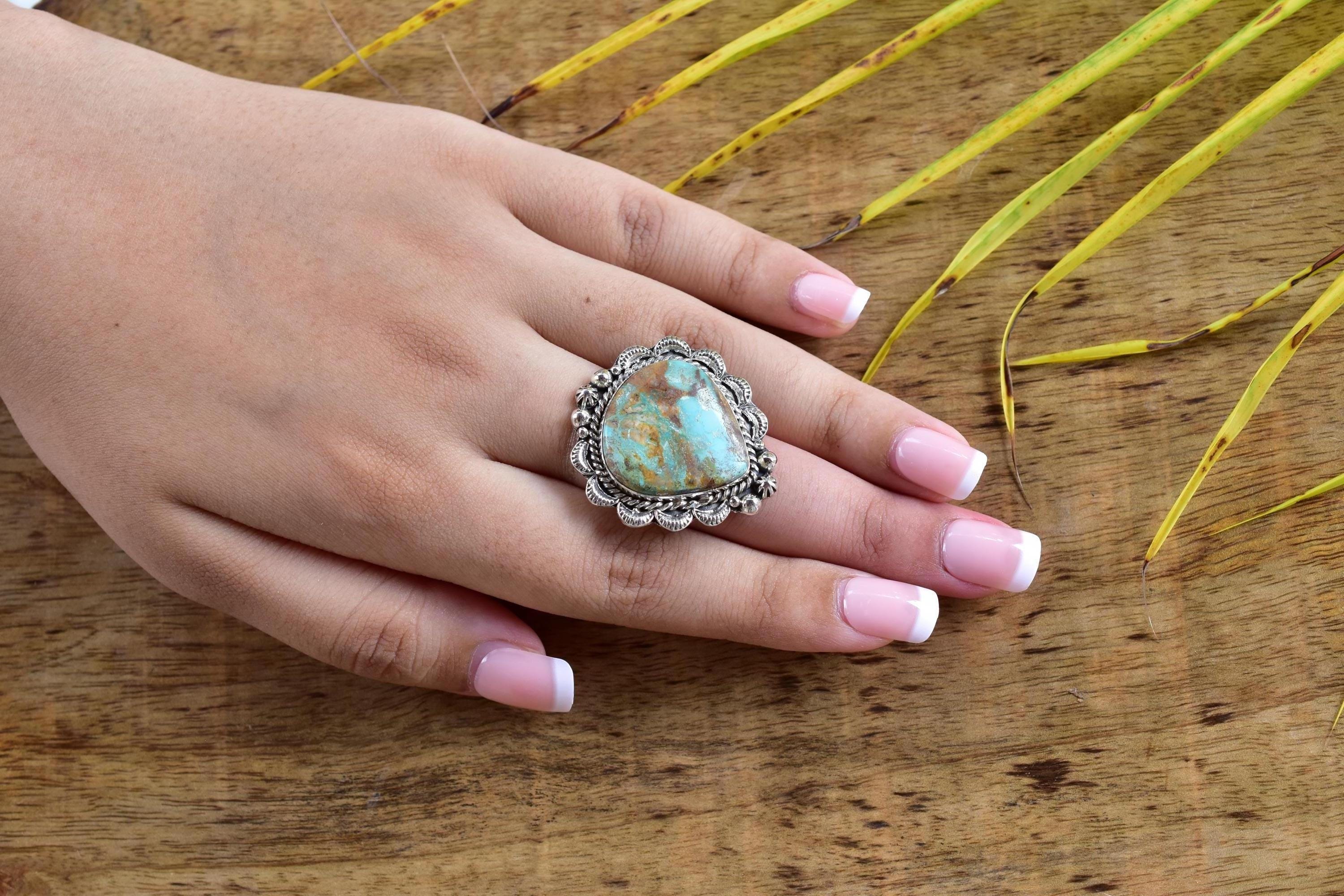 Handmade Ribbon Royston & Sterling Silver Ring Adjustable Ring