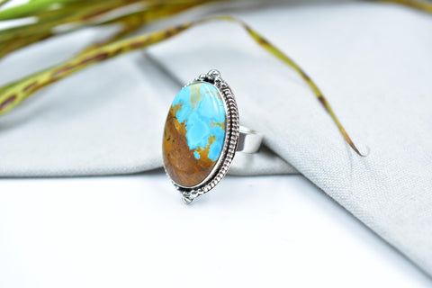 Handmade Ribbon Royston & Sterling Silver Ring Adjustable Ring
