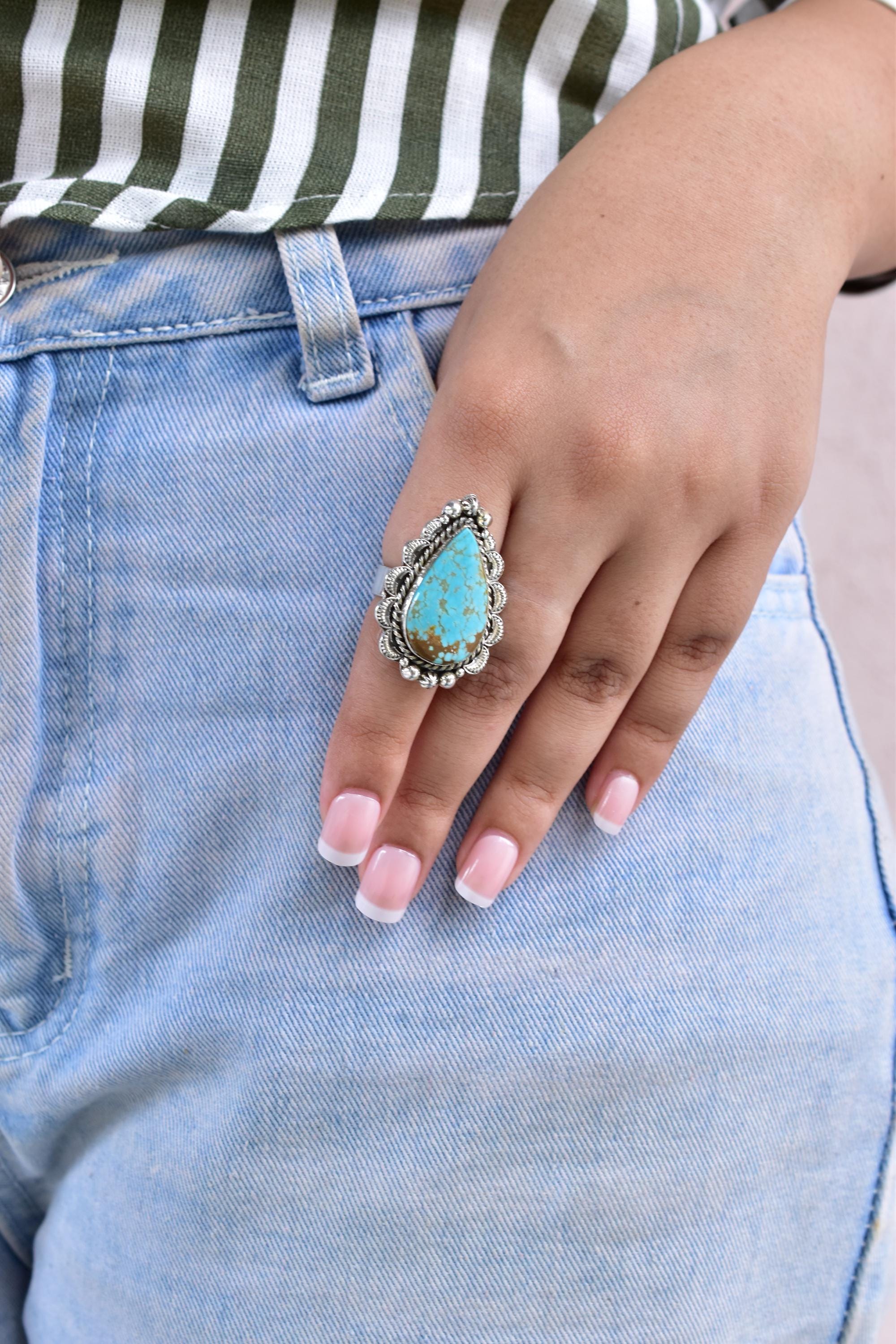 Handmade Number 8 Turquoise & Sterling Silver Adjustable Ring