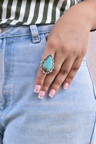 Handmade Number 8 Turquoise & Sterling Silver Adjustable Ring