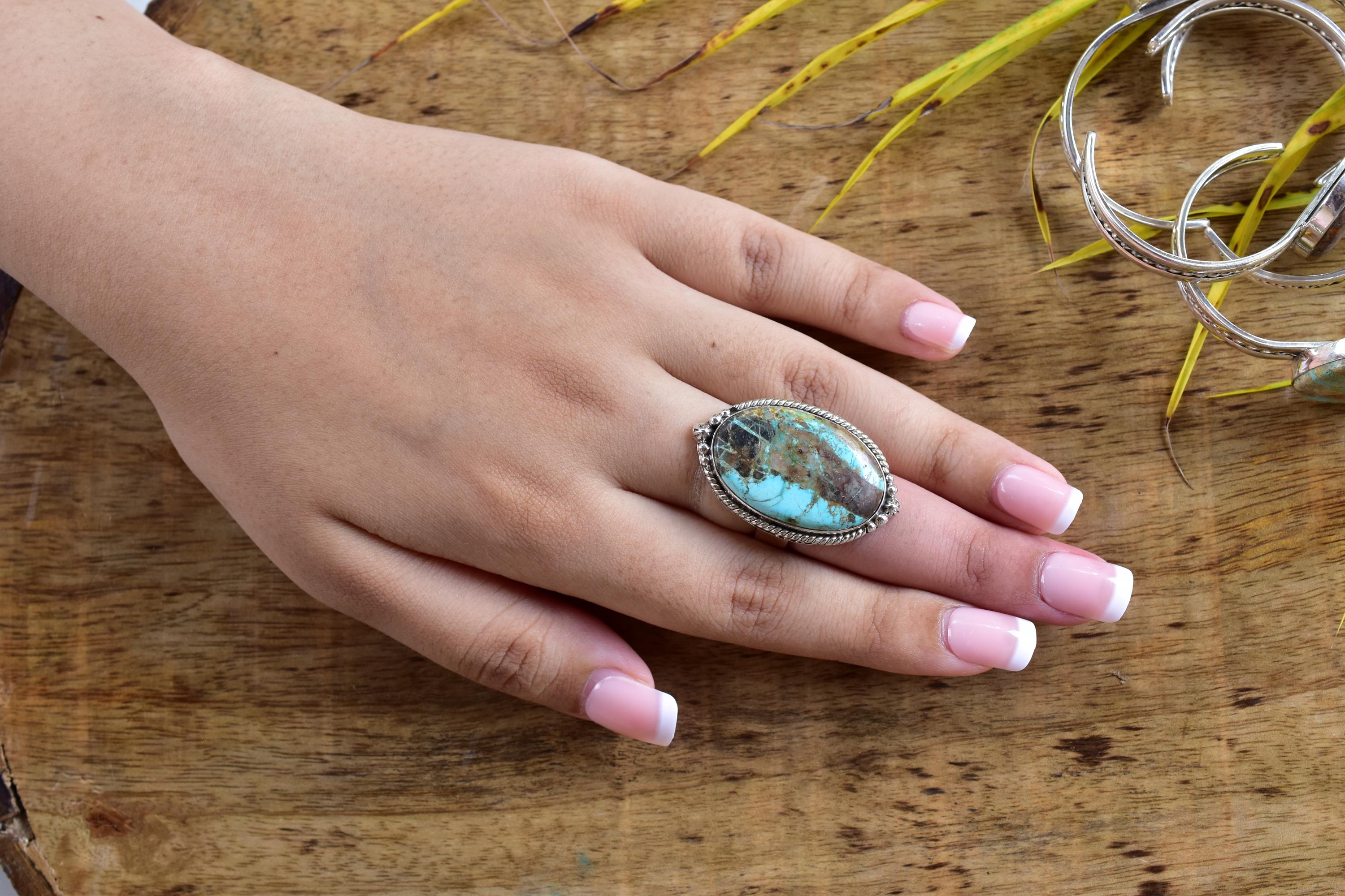 Handmade Ribbon Royston & Sterling Silver Ring Adjustable Ring