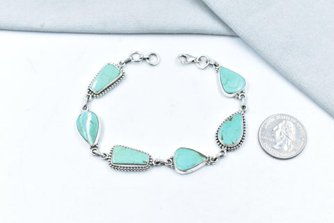 Handmade Royston Turquoise & Sterling Silver Adjustable Bracelet (Size 9 Inch)