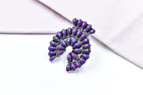 Handmade Purple Dahlia Turquoise & Sterling Silver Adjustable Naja Ring