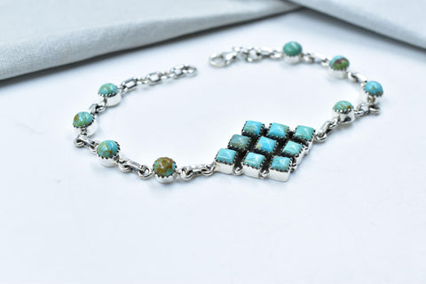 Handmade Mojave Turquoise & Sterling Silver Bracelet, Size 9 Inch Adjustable Bracelet