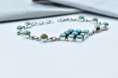 Handmade Mojave Turquoise & Sterling Silver Bracelet, Size 9 Inch Adjustable Bracelet