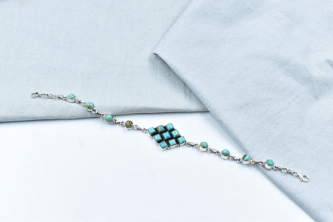 Handmade Mojave Turquoise & Sterling Silver Bracelet, Size 9 Inch Adjustable Bracelet