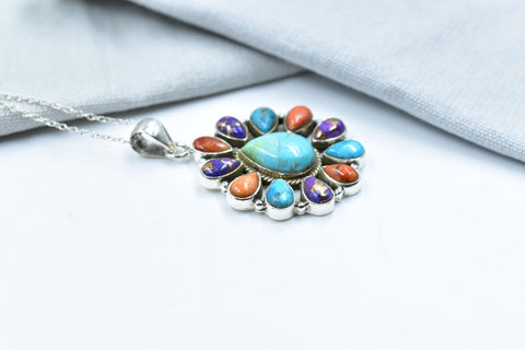 Handmade Turquoise & Sterling Silver Pendant with 16 Inch Adjustable Chain