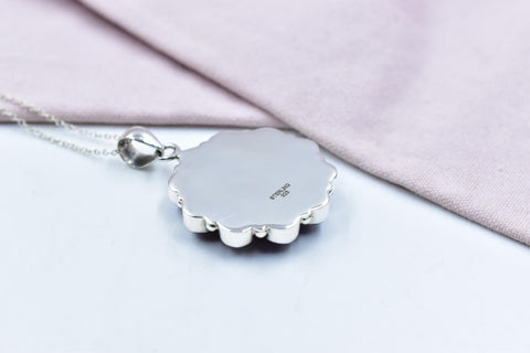 Handmade Purple Dahlia Turquoise Sterling Silver Pendant with 16 Inch Adjustable Chain