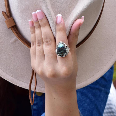 Handmade Black Bridge Variscite Turquoise & Sterling Silver Ring Adjustable Ring