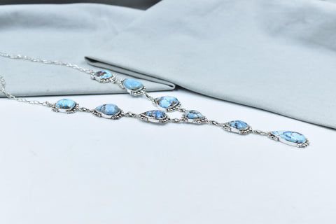 Handmade Golden Hill Turquoise & Sterling Silver Necklace with 22 inch Adjustable Chain