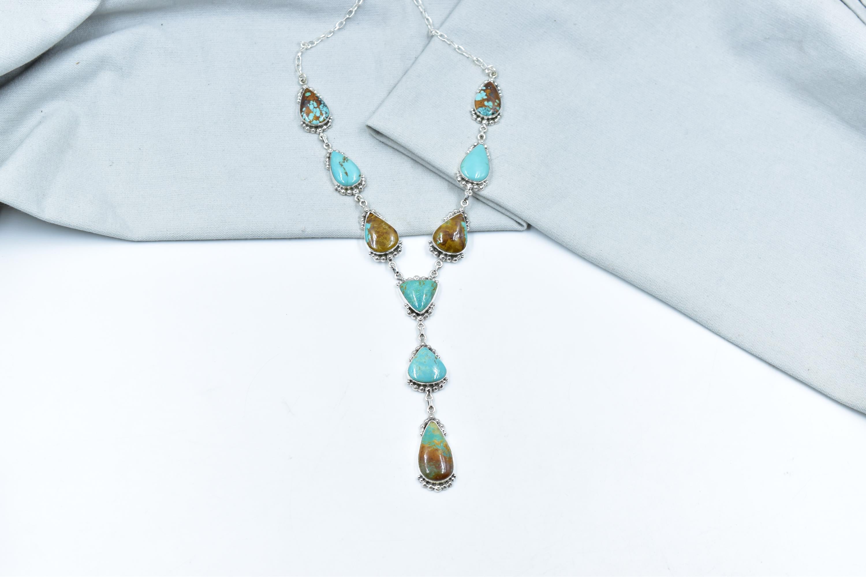 Handmade Royston Turquoise & Sterling Silver Necklace with 22 inch Adjustable Chain