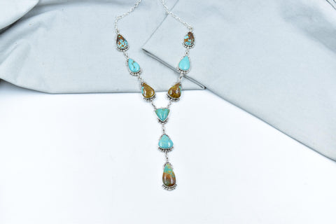 Handmade Royston Turquoise & Sterling Silver Necklace with 22 inch Adjustable Chain