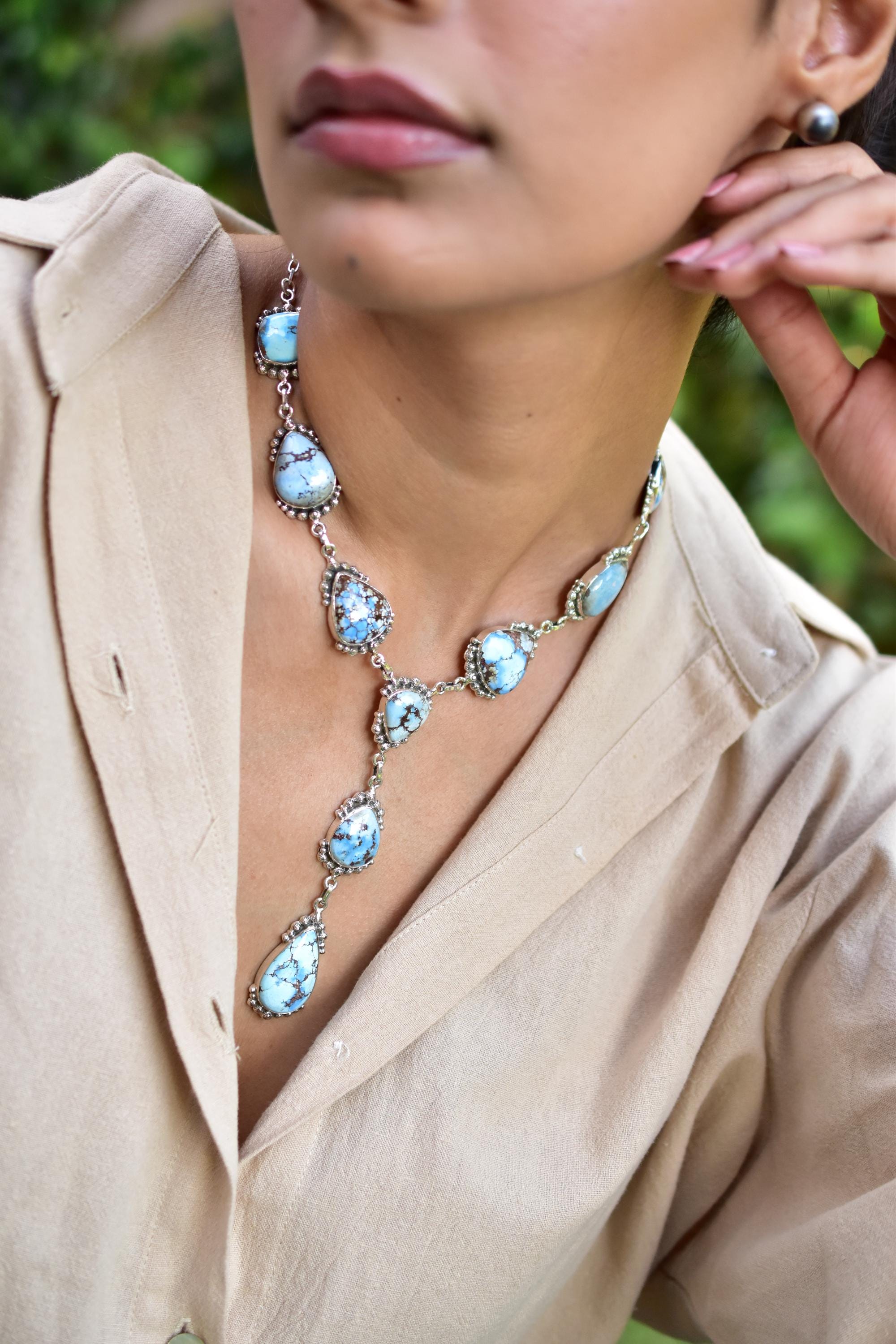 Handmade Golden Hill Turquoise & Sterling Silver Necklace with 22 inch Adjustable Chain