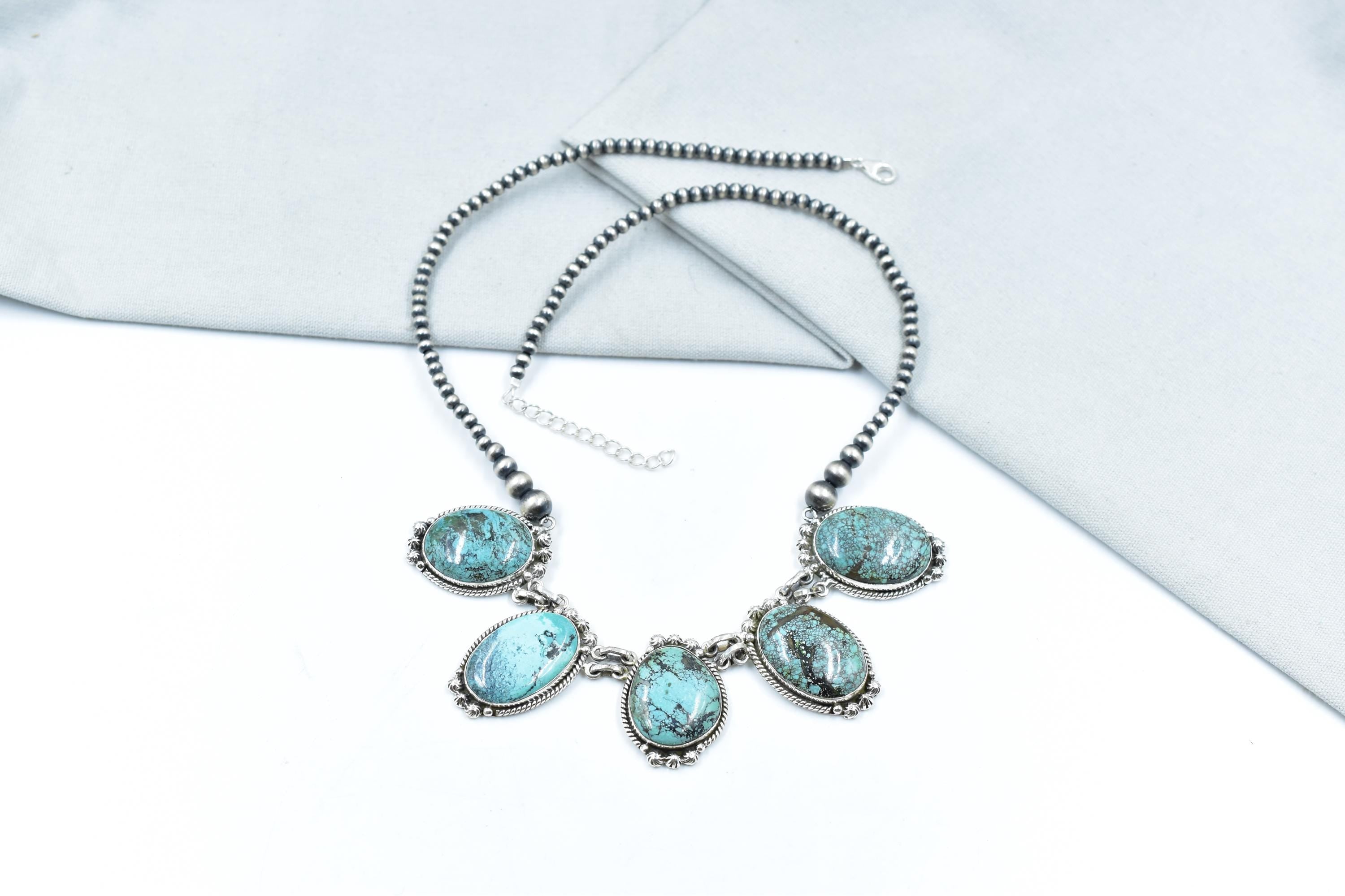 Handmade Hubei Turquoise & Sterling Silver Lariat Necklace with 20 inch Adjustable Chain