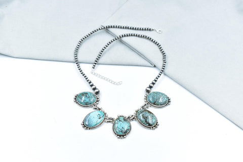 Handmade Hubei Turquoise & Sterling Silver Lariat Necklace with 20 inch Adjustable Chain