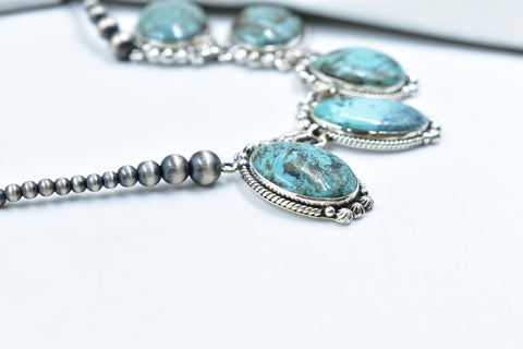 Handmade Hubei Turquoise & Sterling Silver Lariat Necklace with 20 inch Adjustable Chain