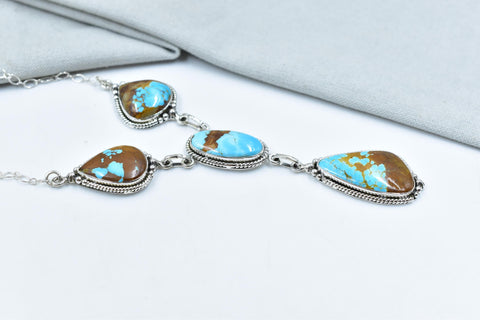 Handmade Royston Turquoise & Sterling Silver Necklace with 18 inch Adjustable Chain