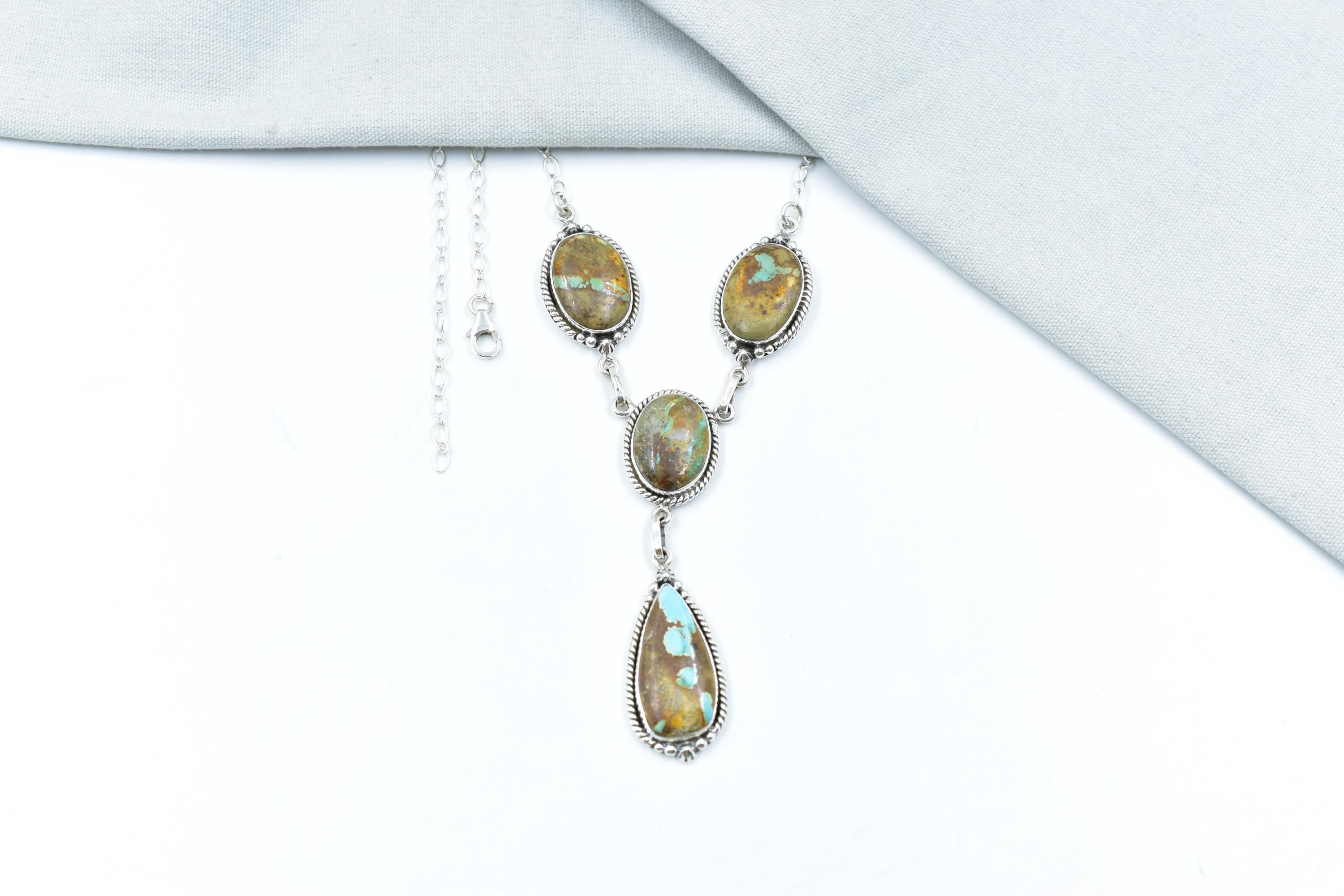 Handmade Ribbon Royston & Sterling Silver Necklace with 18 inch Adjustable Chain