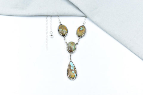 Handmade Ribbon Royston & Sterling Silver Necklace with 18 inch Adjustable Chain