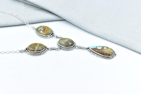 Handmade Ribbon Royston & Sterling Silver Necklace with 18 inch Adjustable Chain