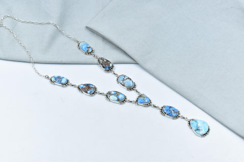 Handmade Golden Hill Turquoise & Sterling Silver Necklace with 18 inch Adjustable Chain