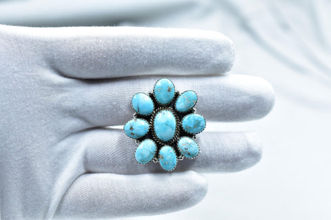 Handmade White Water Turquoise Sterling Silver Adjustable Ring