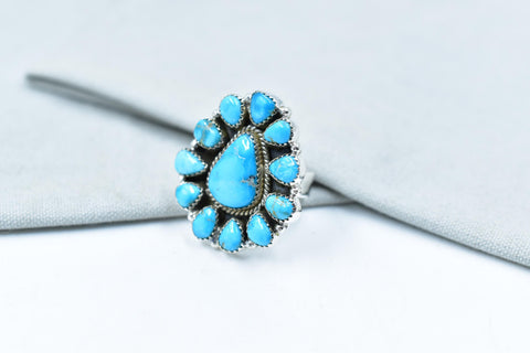 Handmade Blue Ridge Turquoise & Sterling Silver Adjustable Ring