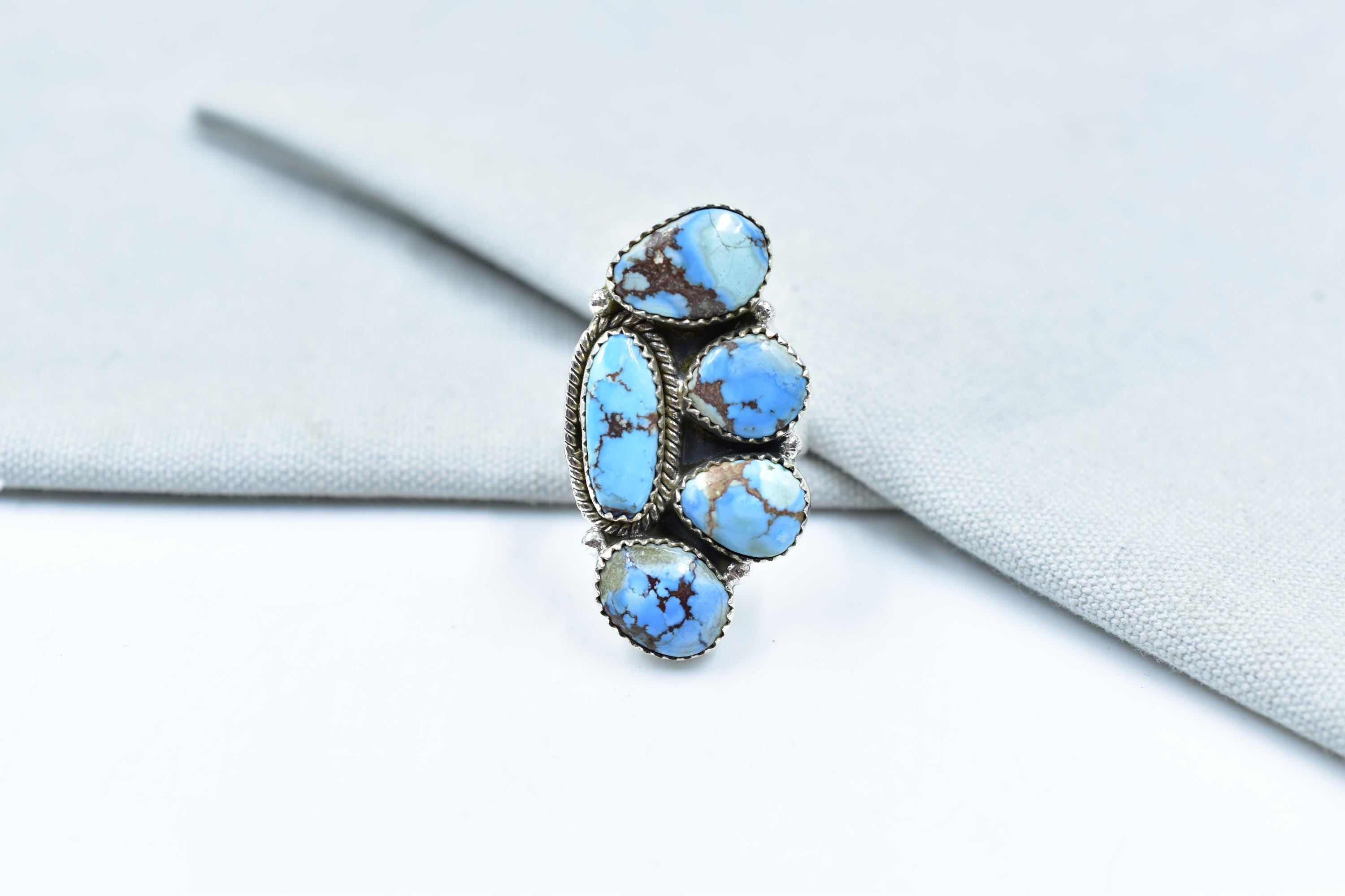 Handmade Golden Hill Turquoise & Sterling Silver Ring Adjustable Ring