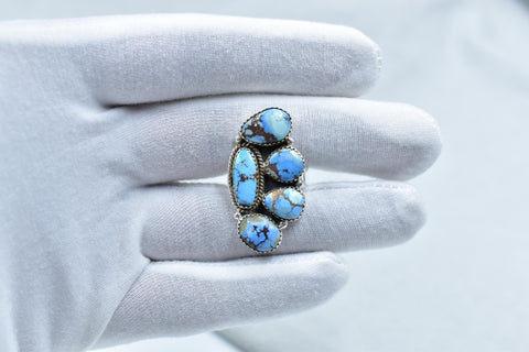 Handmade Golden Hill Turquoise & Sterling Silver Ring Adjustable Ring