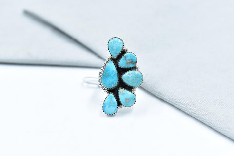 Handmade White Water Turquoise Sterling Silver Adjustable Ring