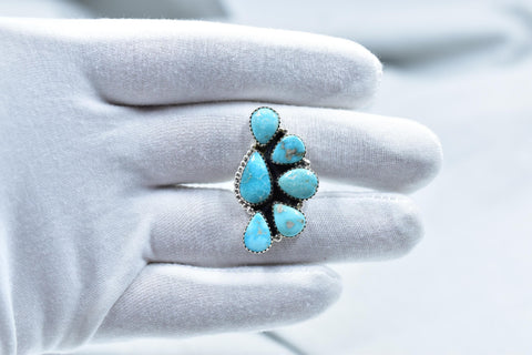 Handmade White Water Turquoise Sterling Silver Adjustable Ring