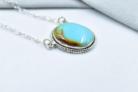 Handmade Royston Turquoise & Sterling Silver Necklace with 16 inch Adjustable Chain
