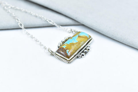 Handmade Royston Turquoise & Sterling Silver Baguette Necklace with 16 inch Adjustable Chain