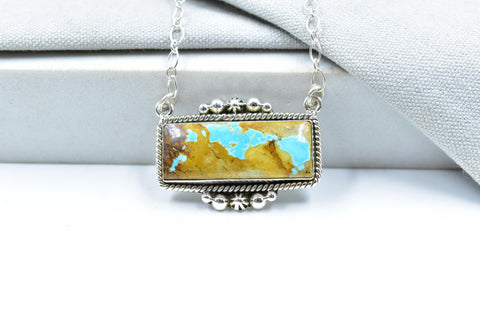 Handmade Royston Turquoise & Sterling Silver Baguette Necklace with 16 inch Adjustable Chain