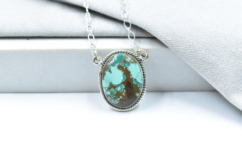 Handmade Hubei Turquoise & Sterling Silver Lariat Necklace with 16 inch Adjustable Chain