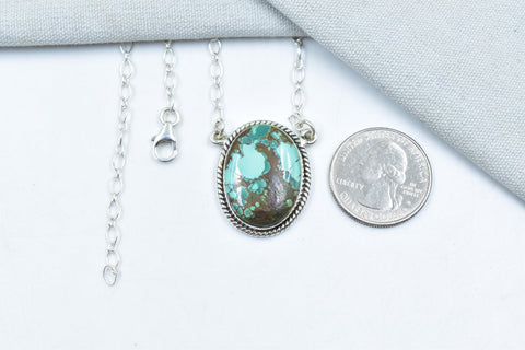 Handmade Hubei Turquoise & Sterling Silver Lariat Necklace with 16 inch Adjustable Chain