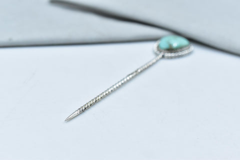 Handmade Kingman Turquoise & Sterling Silver Hair Pin Toothpick Hat Pin, Hair Bun Pin for Woman