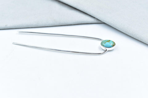 Handmade Mojave Turquoise & Sterling Silver Hair Bun Pin for Woman